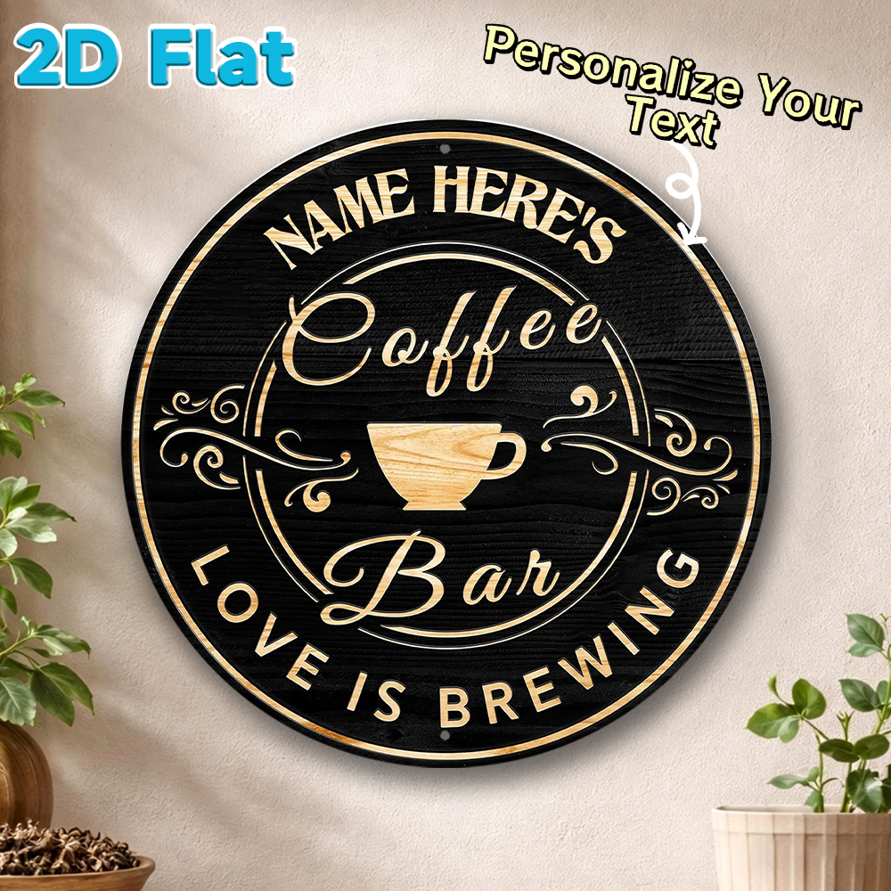 Home Office Kitchen - Custom Name Coffee Bar Round Metal