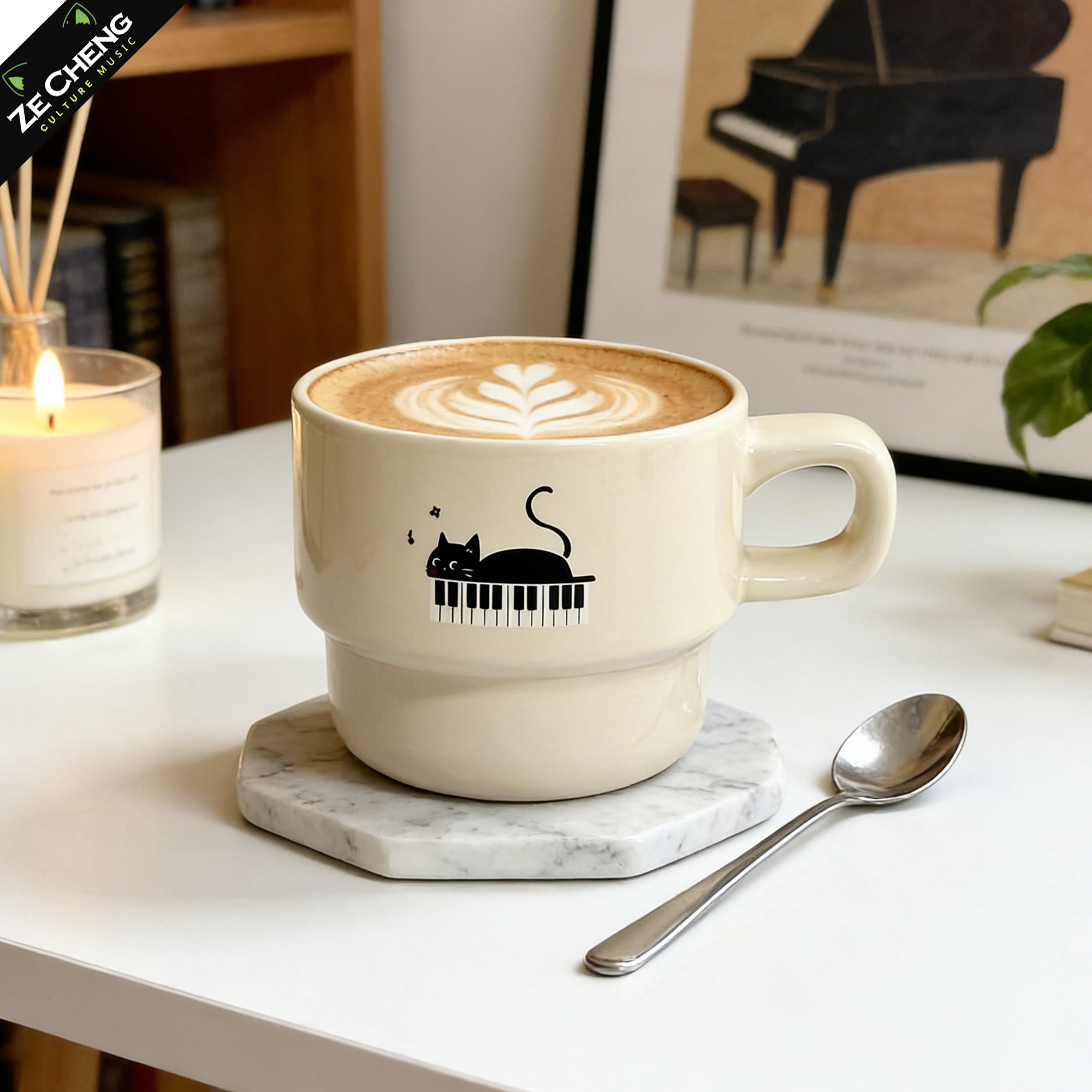Home Office Design Ideas - Ceramic Coffee Mug Piano Design, Music