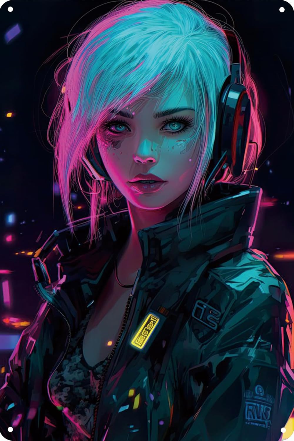 Home Office Kitchen - Anime Girl Neon Metal aluminum poster