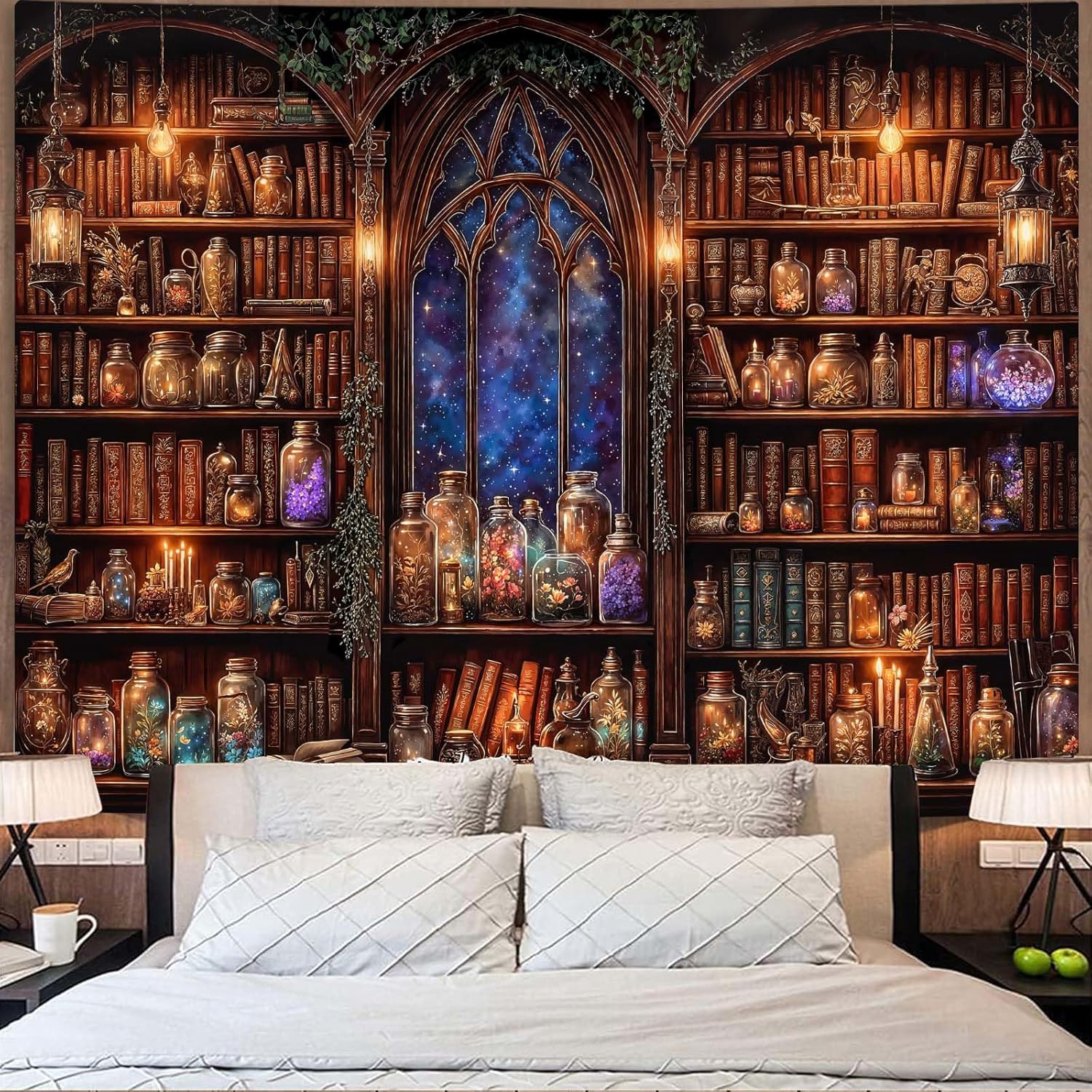 Home Office Bookshelves - Fantasy Bookshelf Tapestry Medieval Fairy Plant