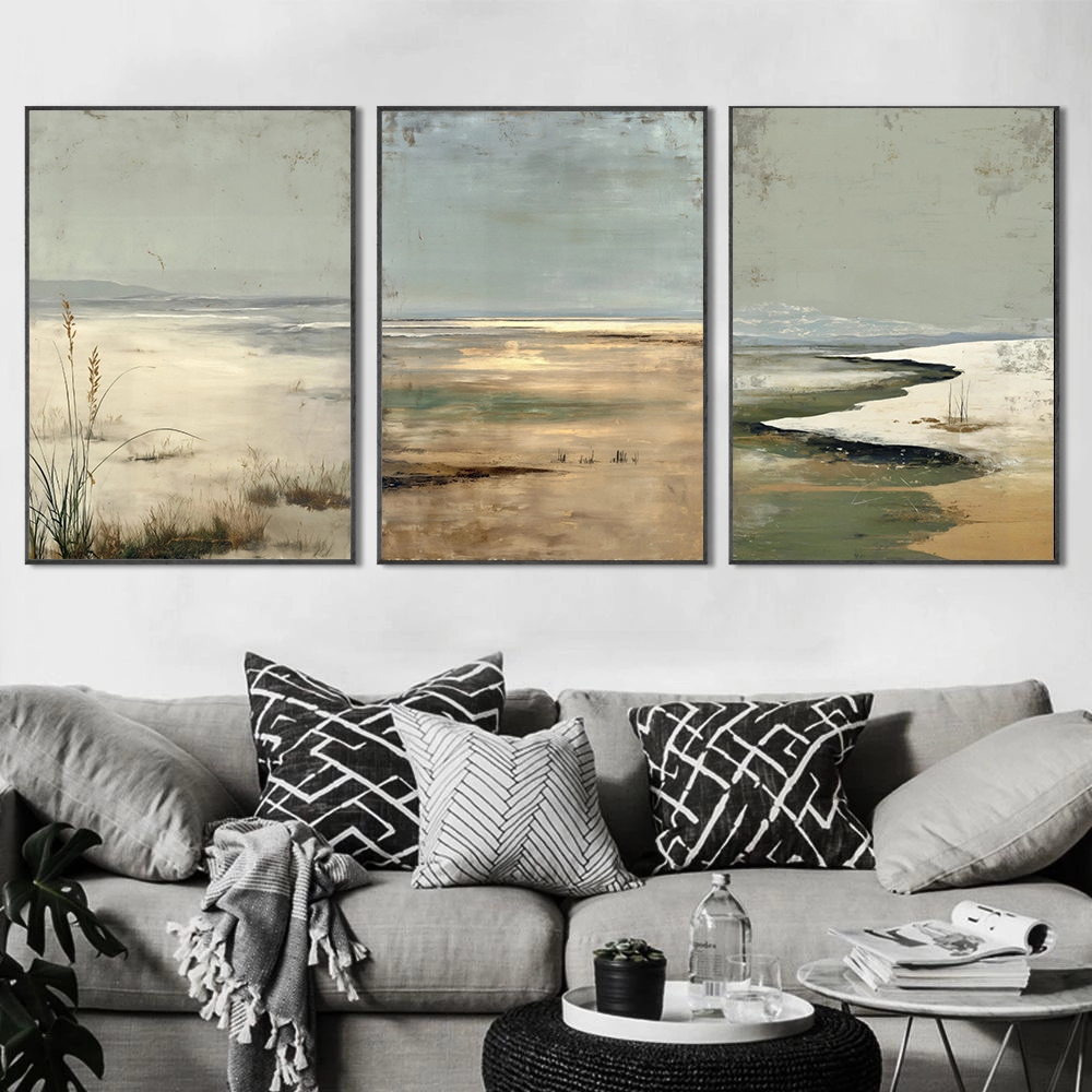 Home Office Japandi - Coastal Japandi Abstract Seascape Sage Green