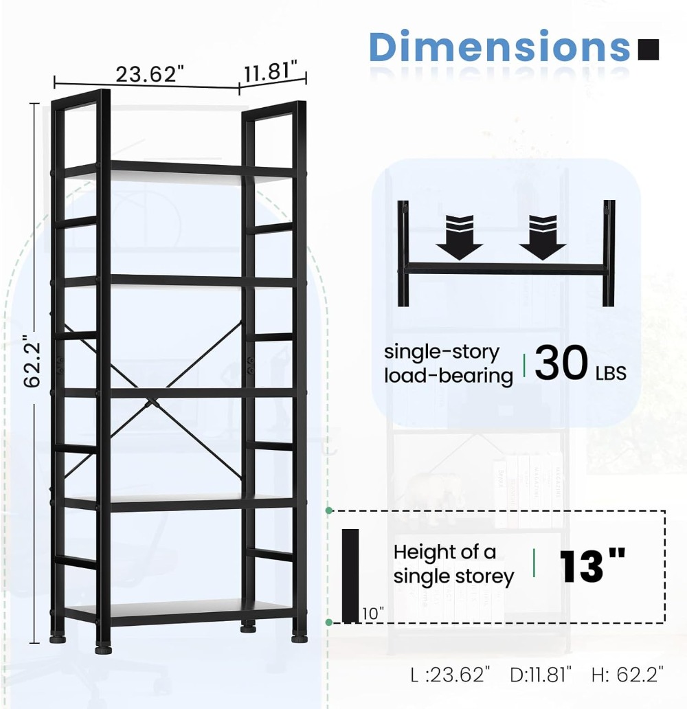 5-Tier Open Bookshelf, Tall Di - Home Office Bookshelves recensie en prijs
