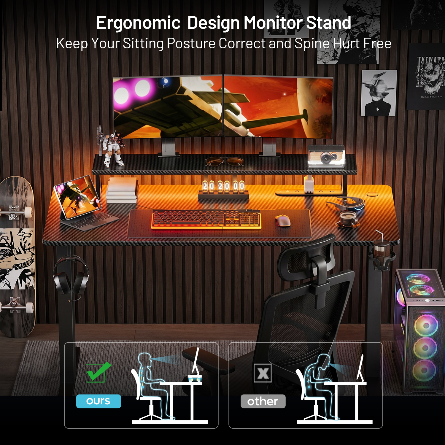 Gaming Desk with LED Lights &  - Home Office Headset recensie en prijs