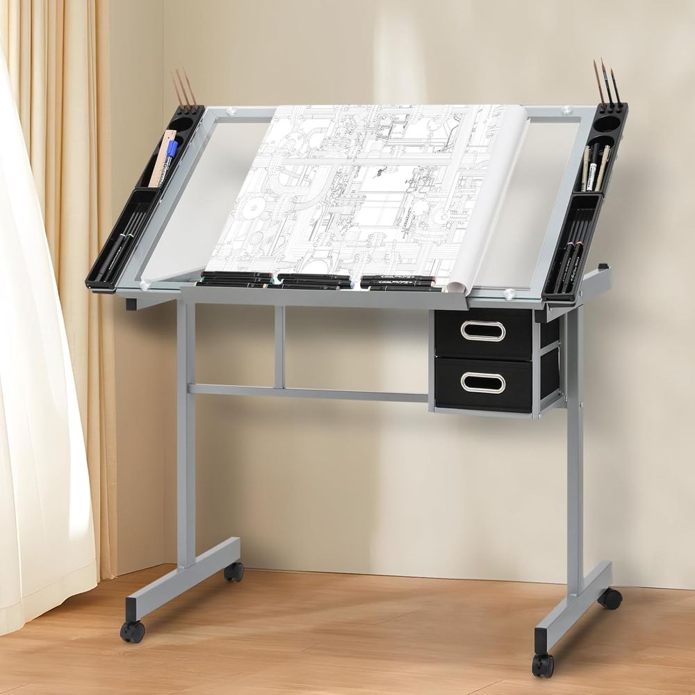 Adjustable Glass Top Dining Ta - Home Office Free recensie en prijs