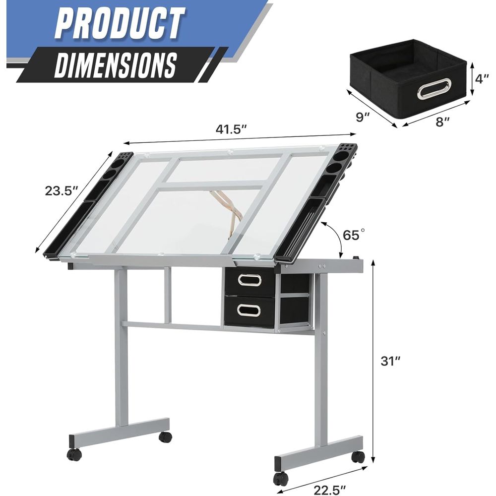 Adjustable Glass Top Dining Ta - Home Office Free recensie en prijs
