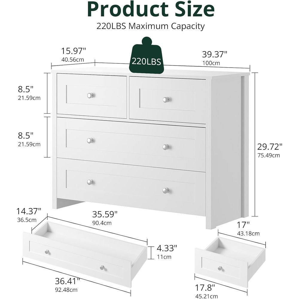 40-inch Wide 4-Drawer White Wo - Home Office Organization recensie en prijs