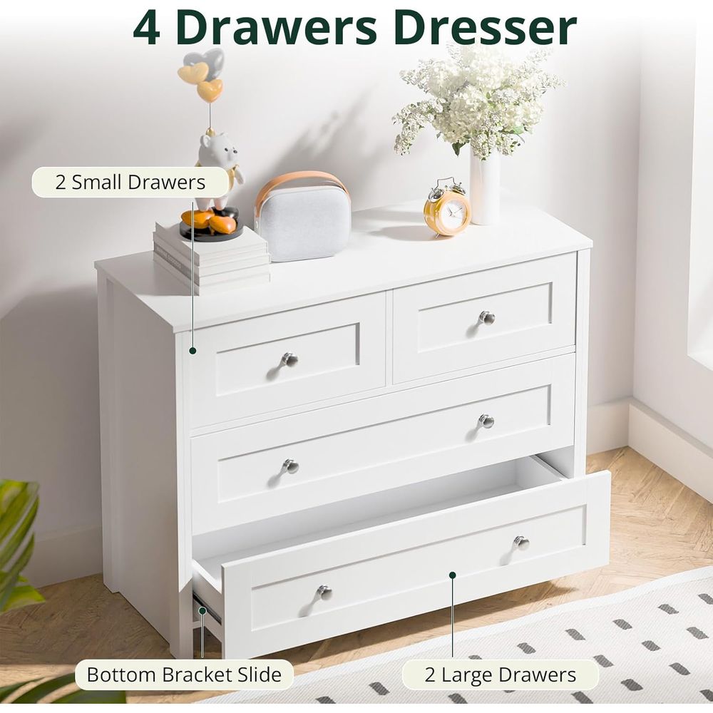 40-inch Wide 4-Drawer White Wo - Home Office Organization recensie en prijs