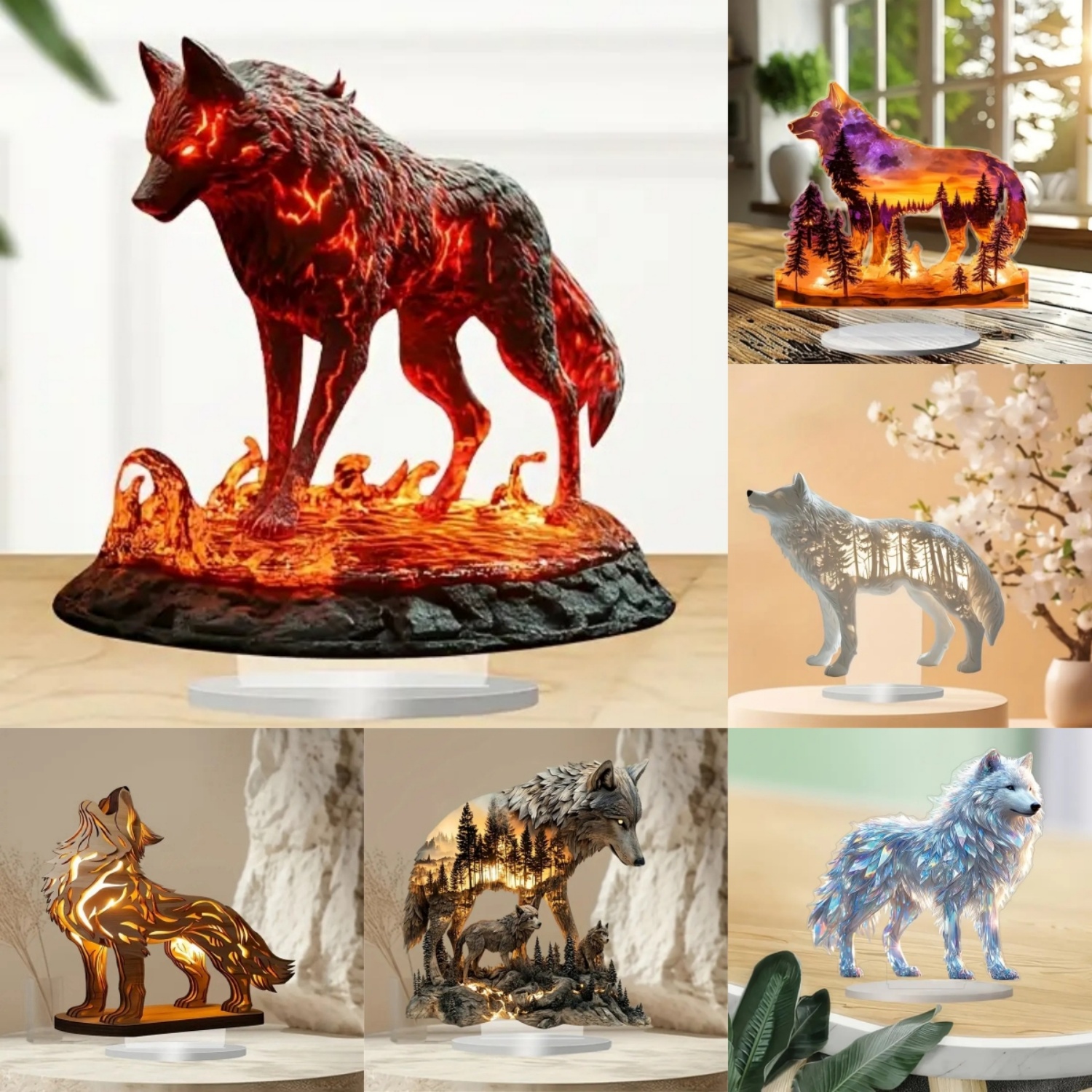 Flame Wolf Statue,2D Flat Acry - Home Office Studio recensie en prijs