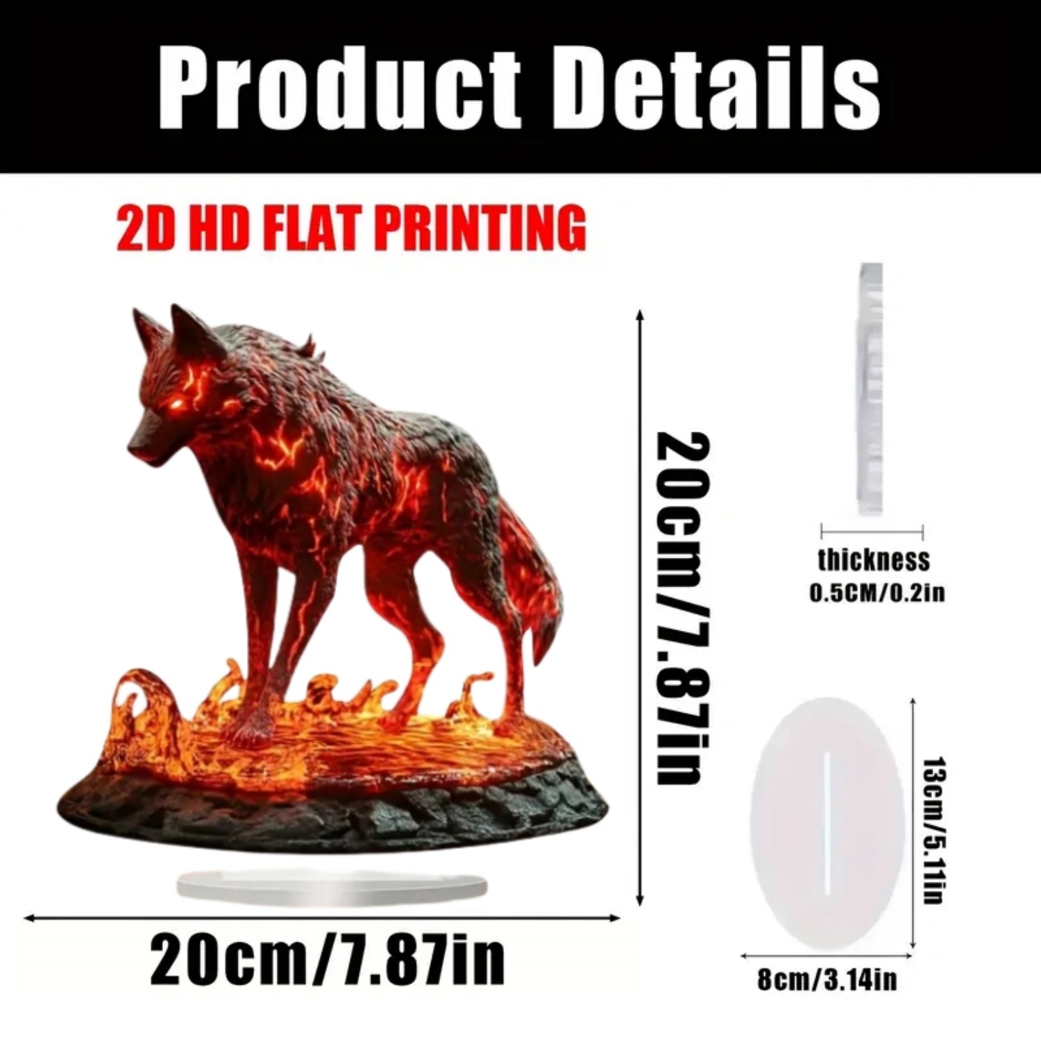 Flame Wolf Statue,2D Flat Acry - Home Office Studio recensie en prijs