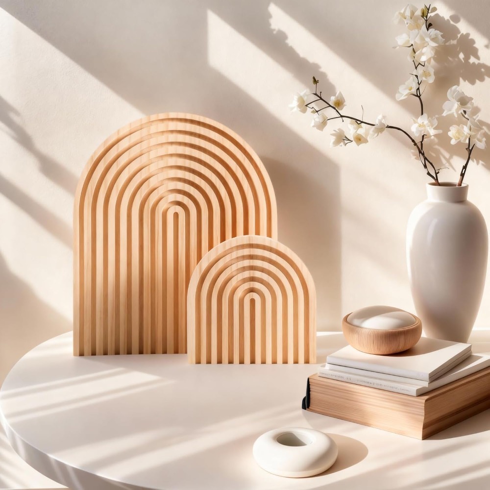 2 Pcs Natural Wood Arch Decor, - Home Office Japandi recensie en prijs