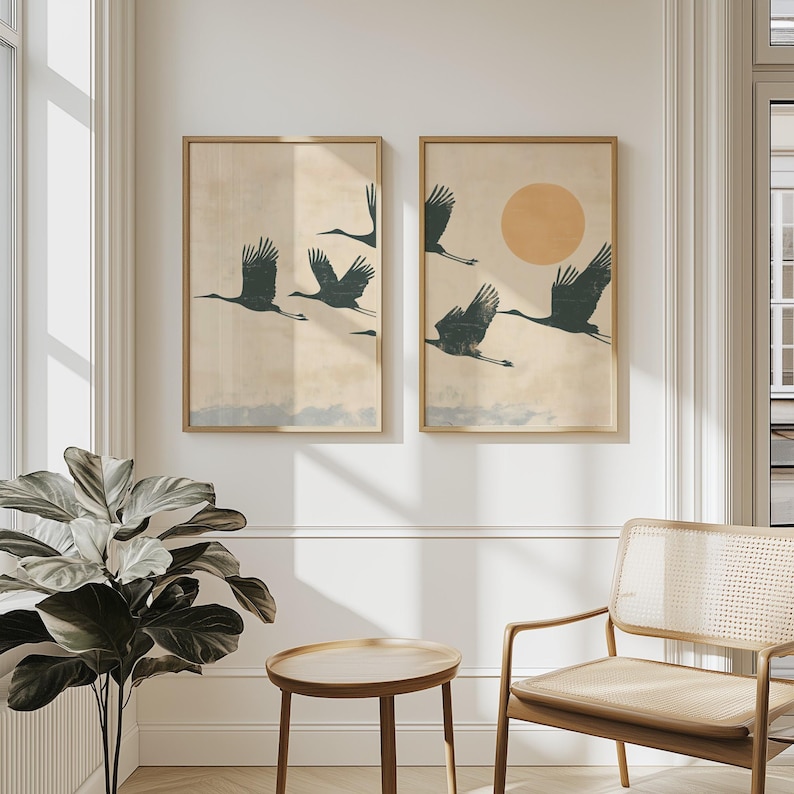 2pcs Japandi Flying Cranes Wal - Home Office Japandi recensie en prijs