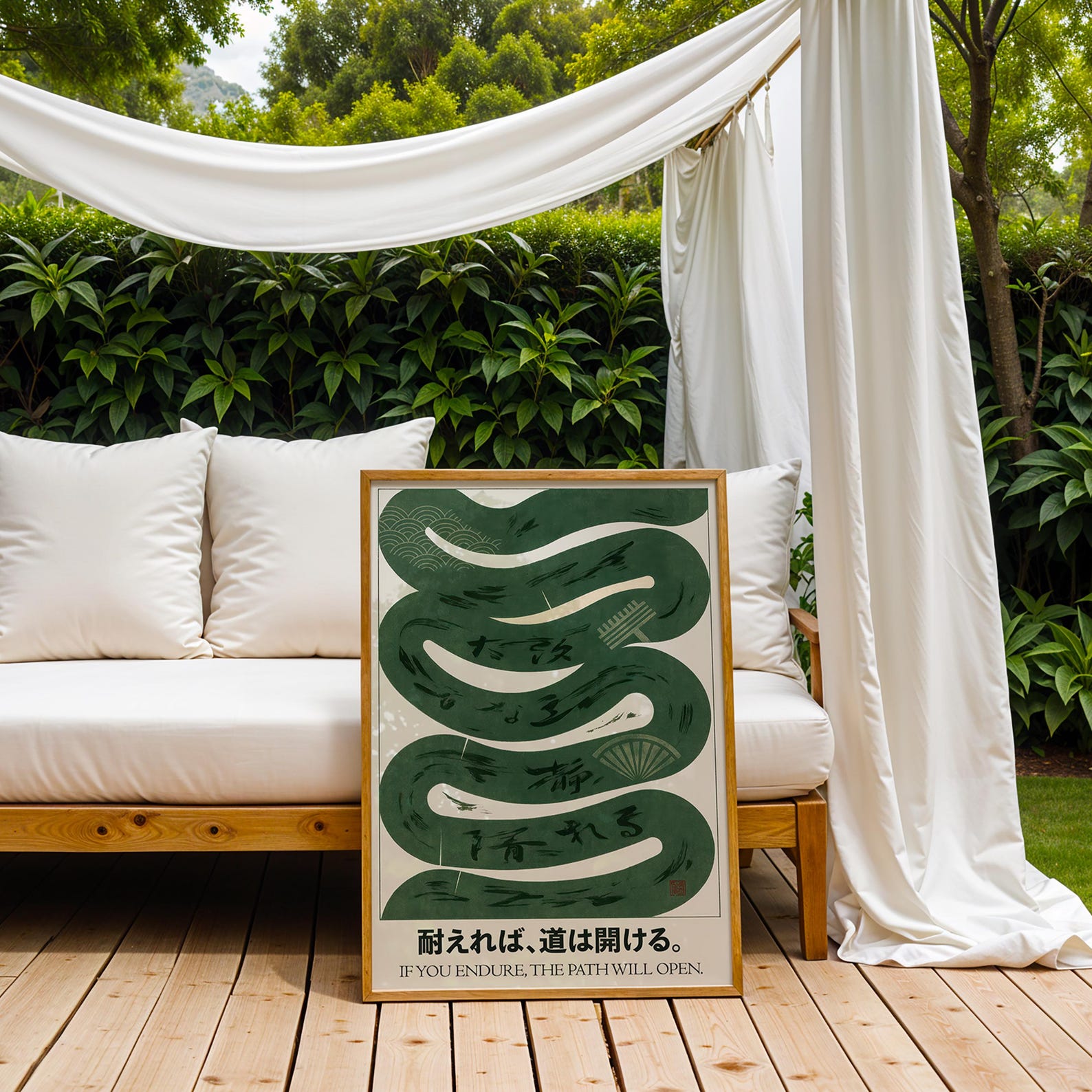 Green Waves Japanese Wall Art  - Home Office Japandi recensie en prijs