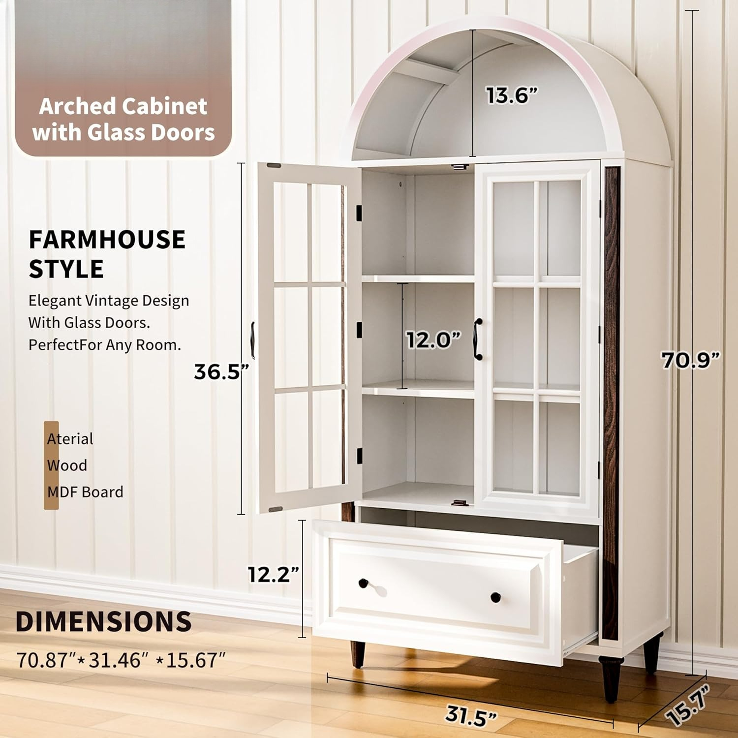 71” Handcrafted Arched Bookcas - Home Office Free recensie en prijs