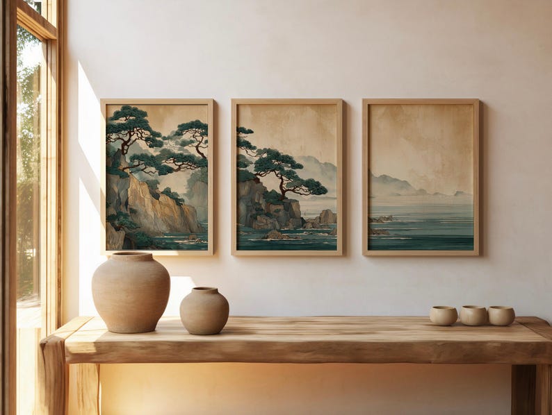 3pcs Retro Japanese Cliff & Oc - Home Office Japandi recensie en prijs