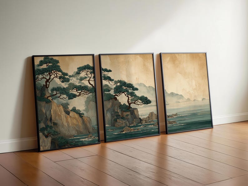 3pcs Retro Japanese Cliff & Oc - Home Office Japandi recensie en prijs