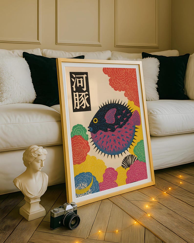 Japanese Puffer Fish Canvas Wa - Home Office Japandi recensie en prijs