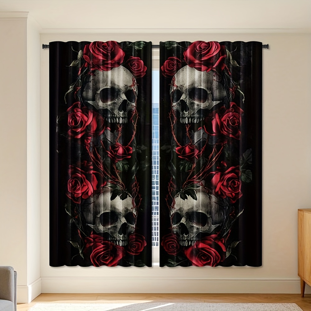 Gothic Skull Rose Curtains Bla - Home Office Alternative recensie en prijs
