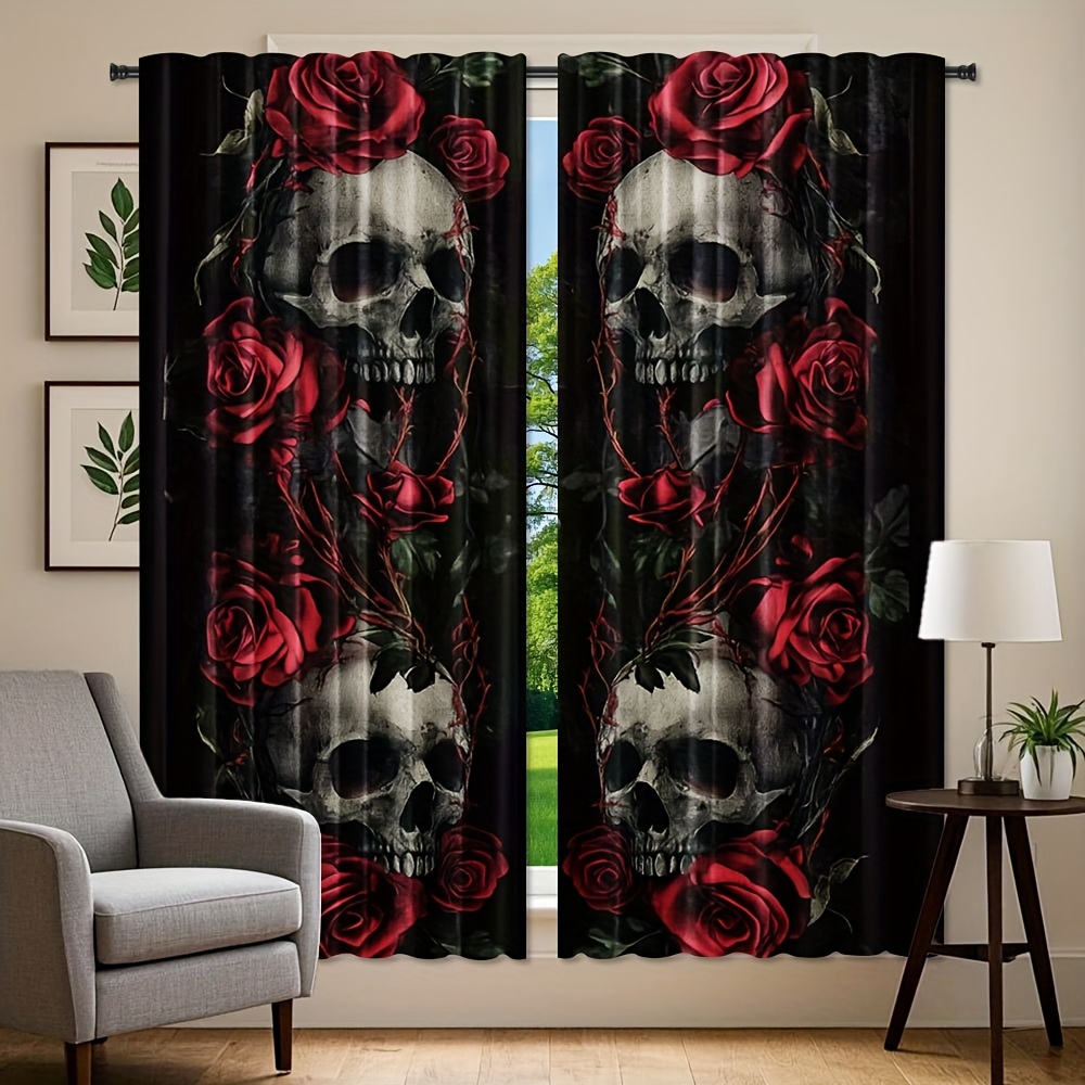 Gothic Skull Rose Curtains Bla - Home Office Alternative recensie en prijs