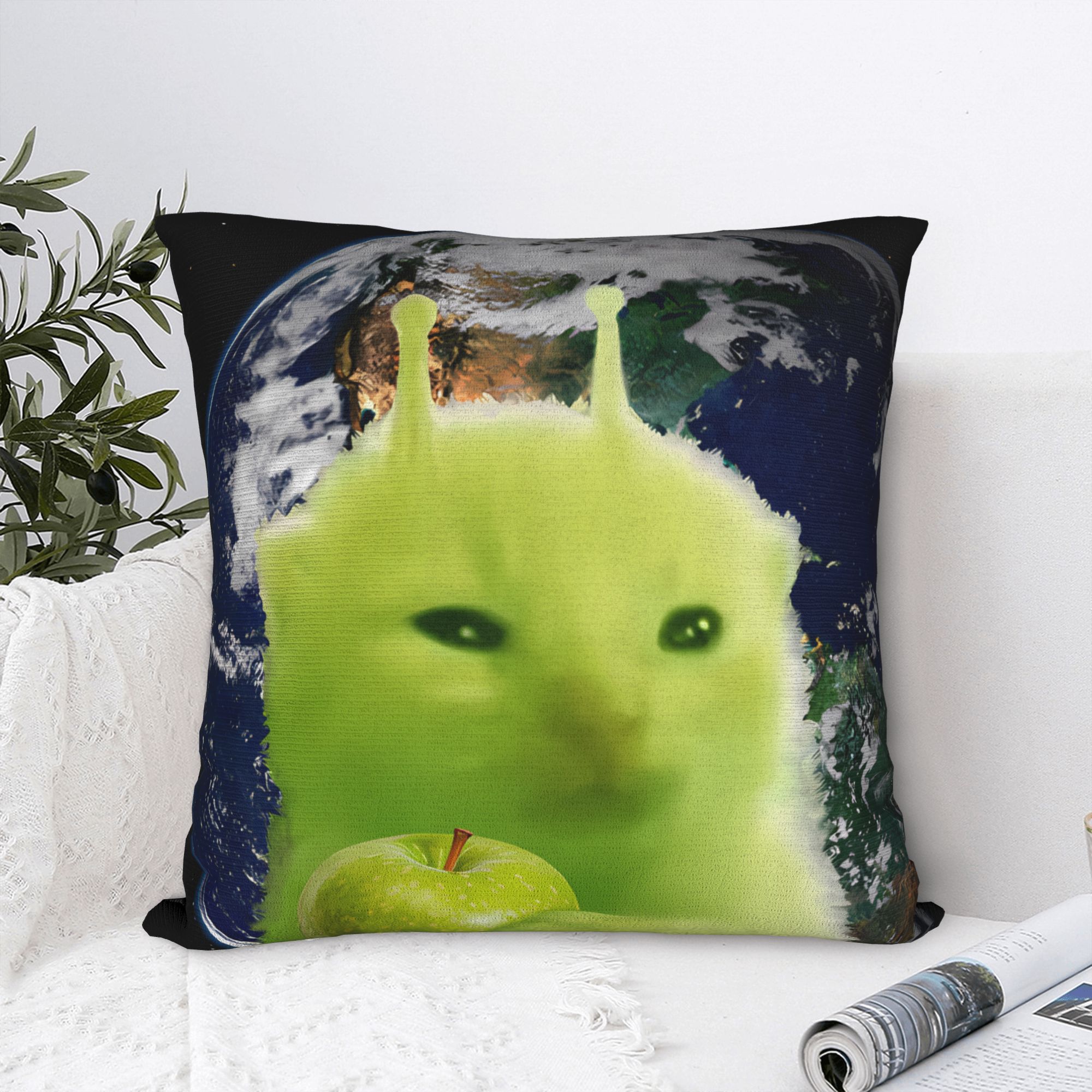 Green Alien Cat Meme Pillow Co - Home Office Design Ideas recensie en prijs