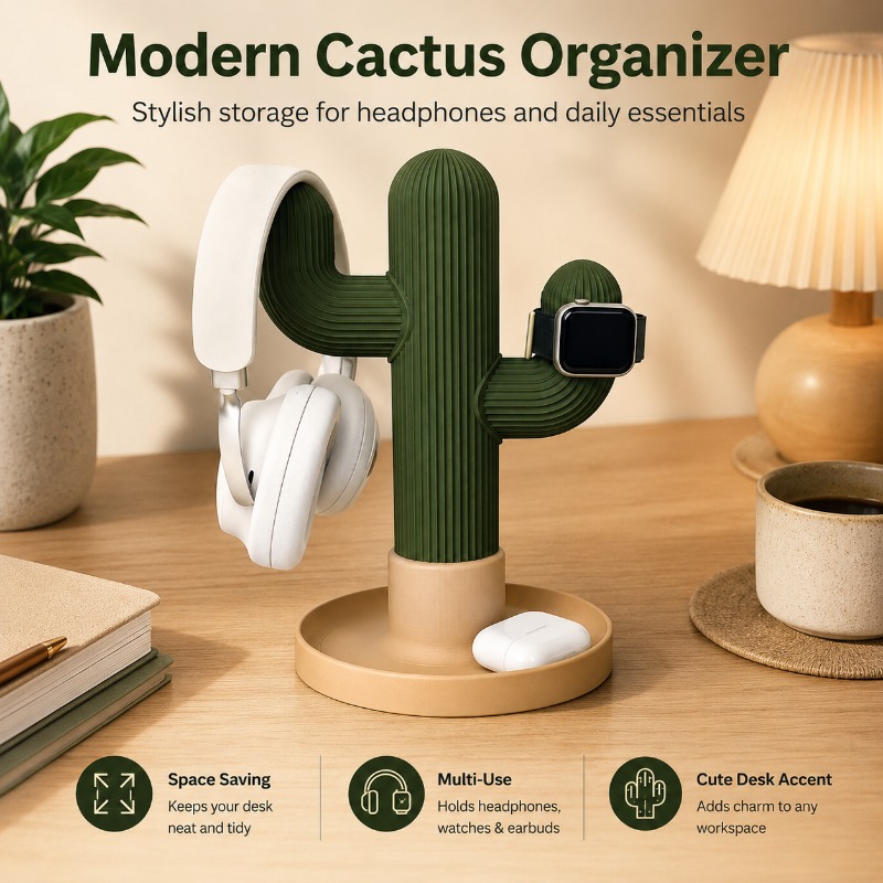Minimalist Cactus Headset Stan - Home Office Organization recensie en prijs